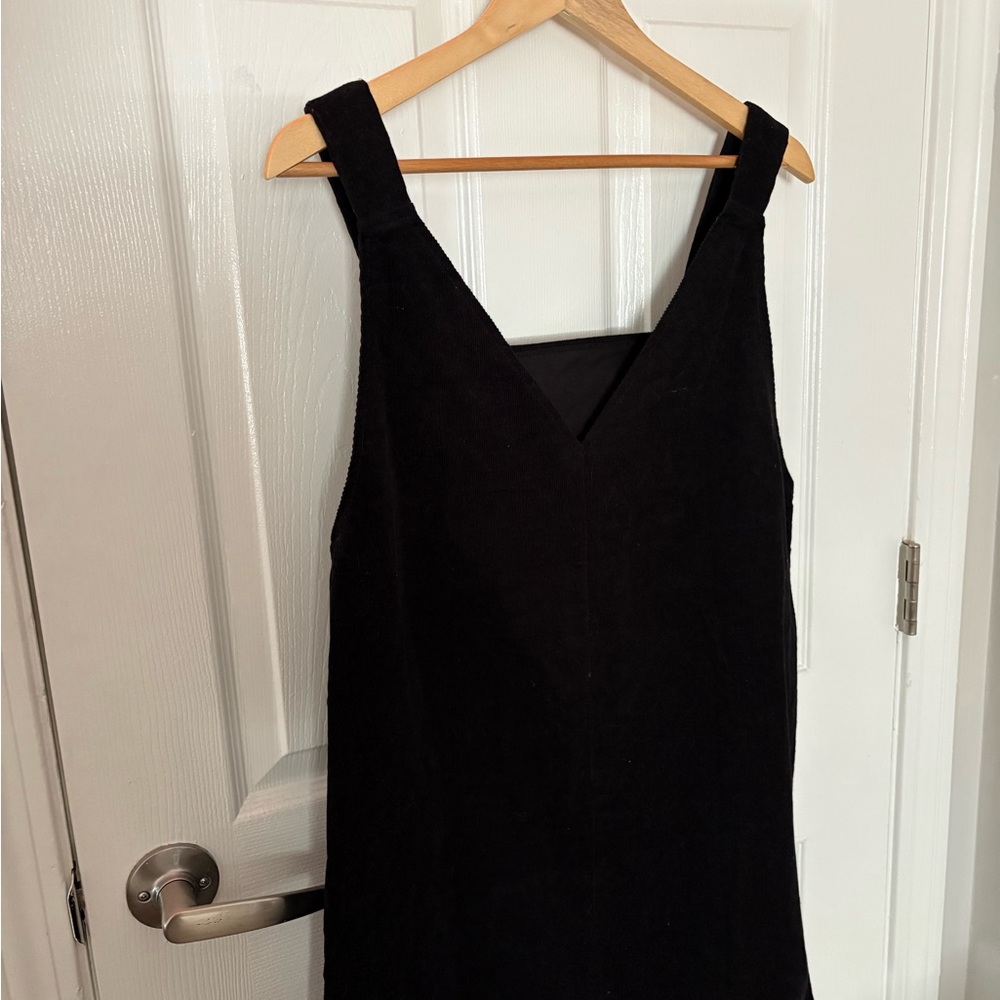 Chic Black Corduroy V-Neck Mini Dress